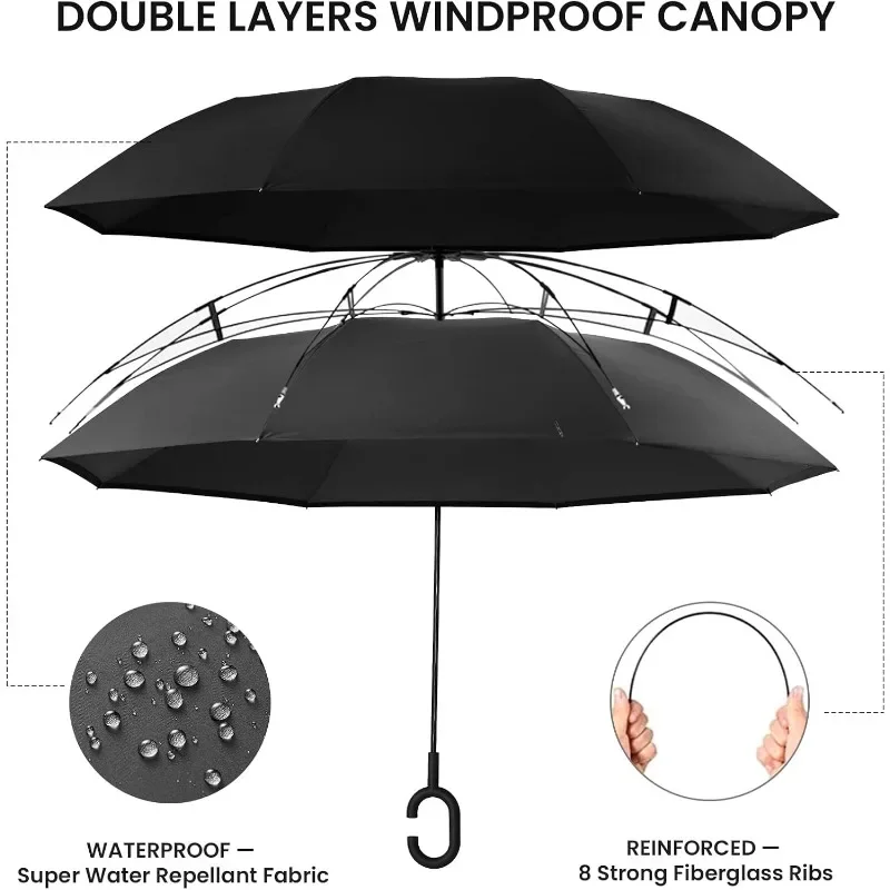 Universal Umbrella C-shaped Handle Windproof Double-layer Long-handled Umbrella Inverted Folding Umbrella Car Reverse Umbrella