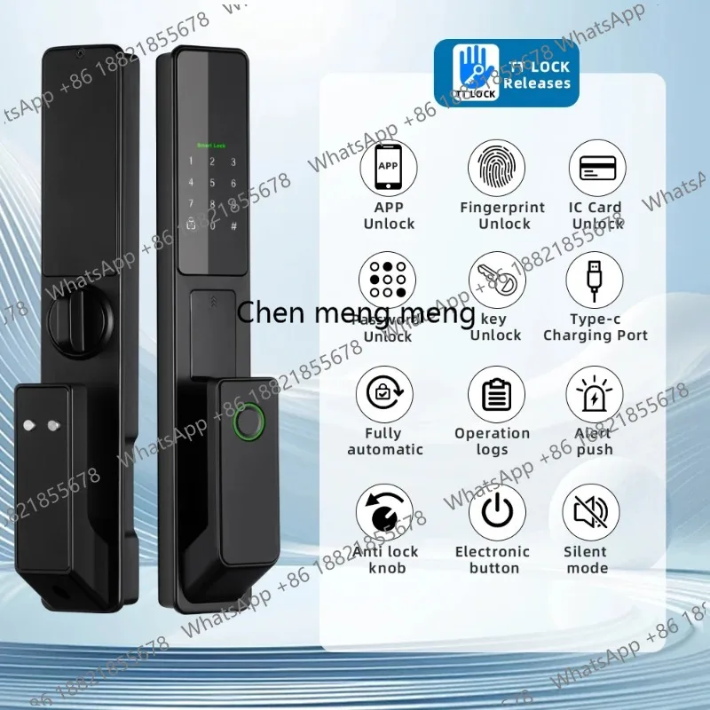 V1 TT Lock BLE Full-auto Advanced Electronic Fingerprint Smart Door Lock With TT Lock APP/NFC/ICCard/Password/Key Unlock