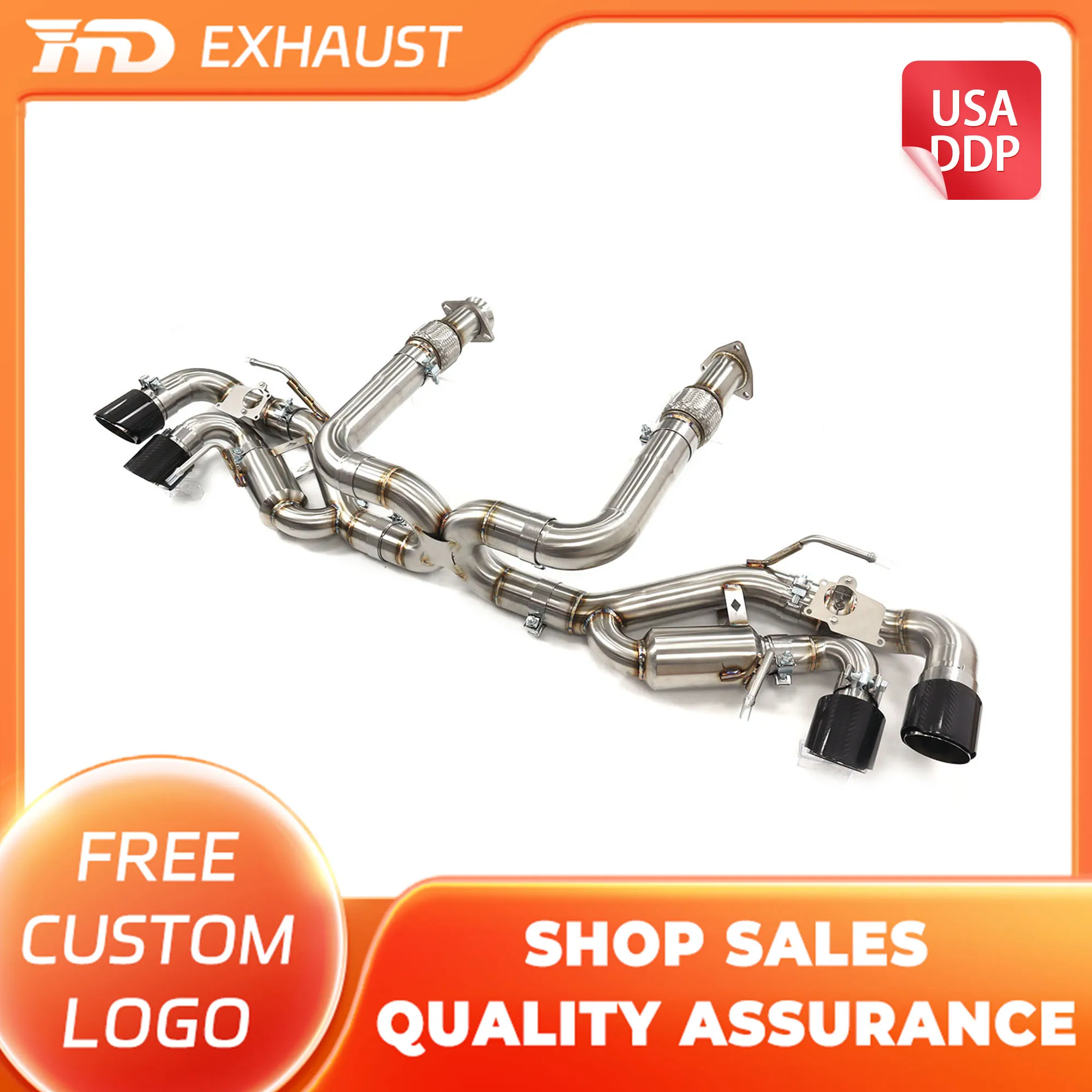 

HMD Exclusive Customization Stainless Steel Catback for Corvette C8 Z51 X-Pipe Design Valves Exhaust With Bright Black Tips