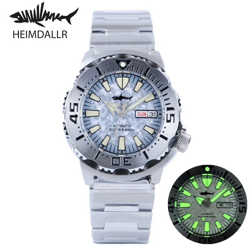 Heimdallr-Montre de plongée à cadran flocon de neige bleu pour homme, saphir, cristal NH36, mouvement automatique, date, jour, bracelet en acier inoxydable, 20 bars lumineux