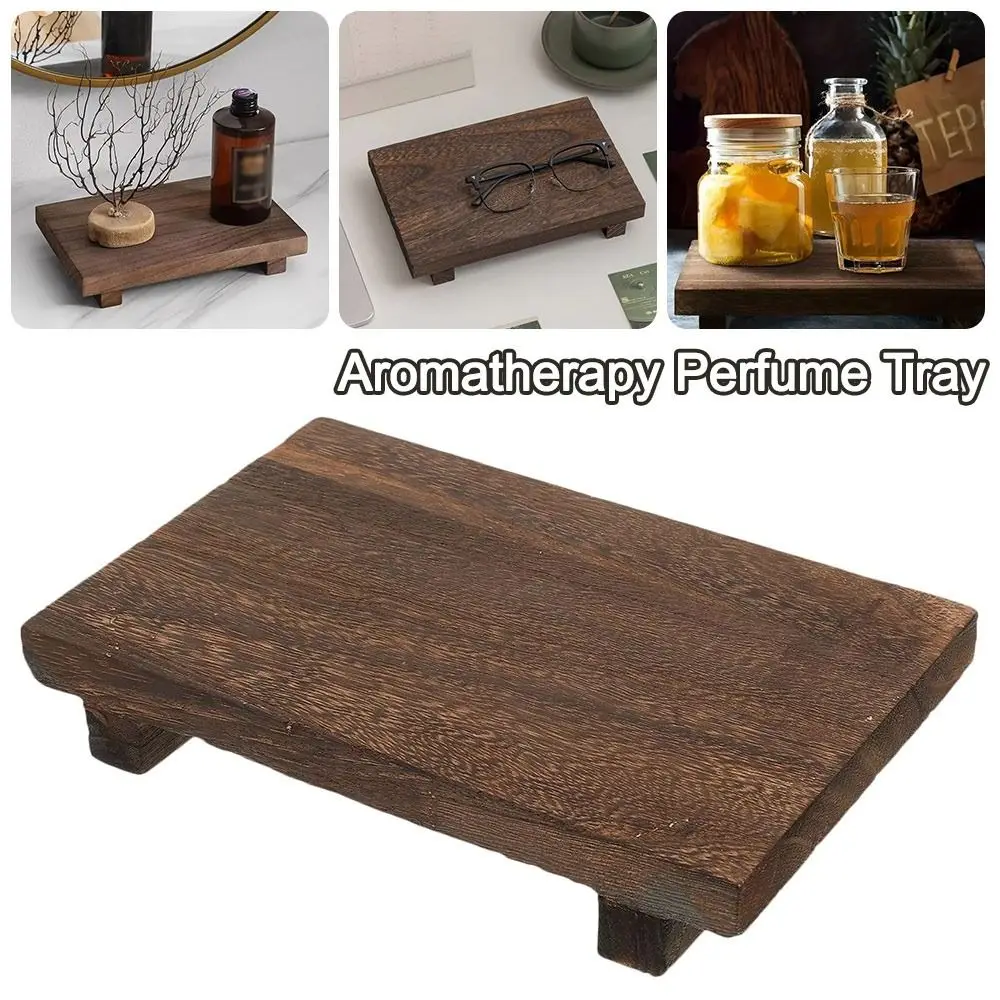 Durable Wooden Aromatherapy Perfume Tray Square Retro Key Rack Figurine Display Rack Entrance Home Decoration