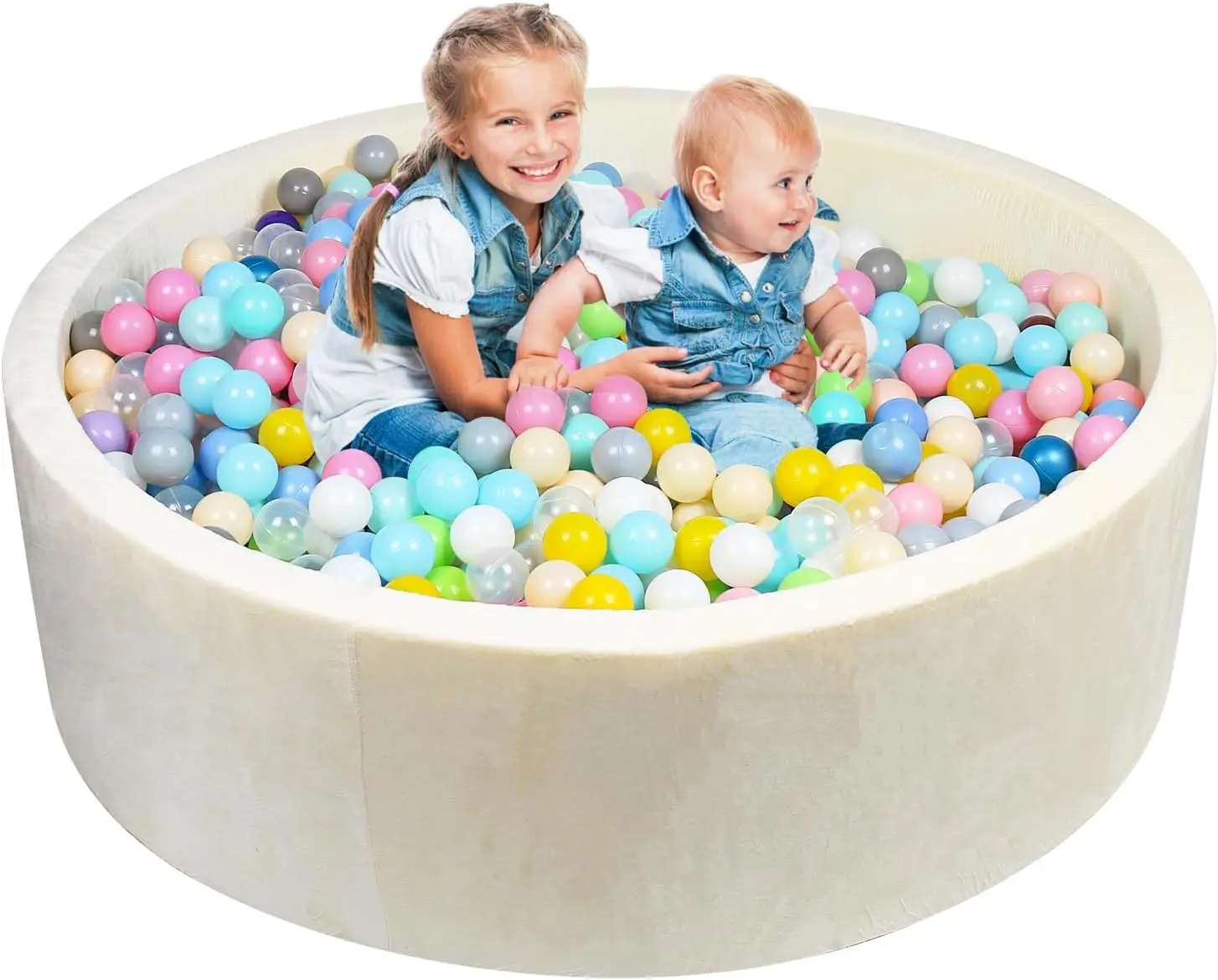 Pozzo per palline in schiuma per bambini piccoli, pozzo per palline rotondo extra large da 47,2 x 13,8 pollici senza palline, box per piscina per bambini in morbido pile di corallo