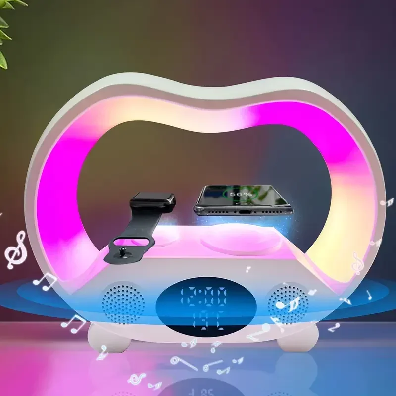 6 IN 1 Multifunction Wireless Charger Stand Speaker With RGB Night Light and Clock Fast Charging Station for Phone 16 15 14 13