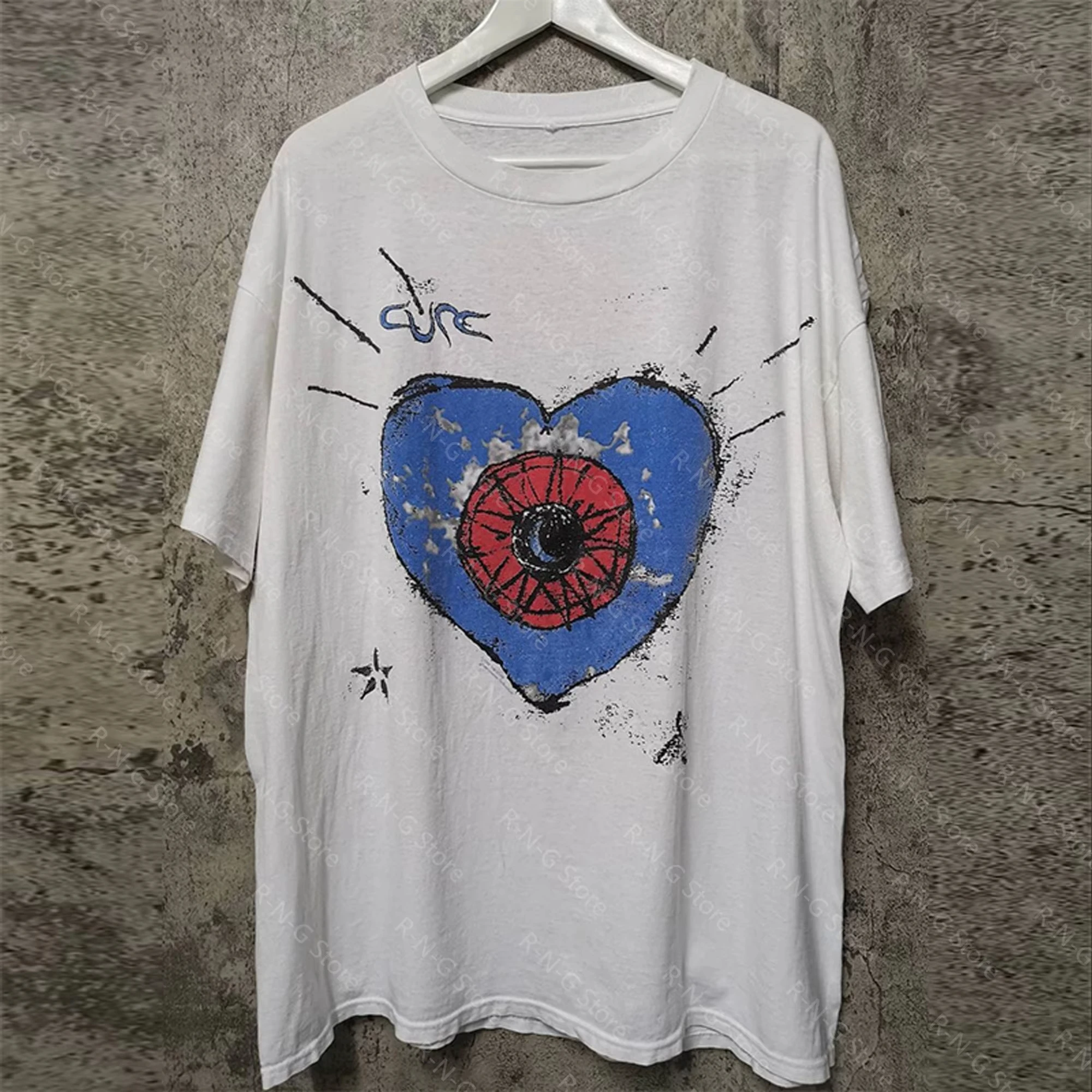 Лето-Осень 2024, новый стиль, ретро-трендовая свободная модная футболка с принтом для мужчин и женщин, хлопковые винтажные футболки с буквенным принтом, удобная футболка