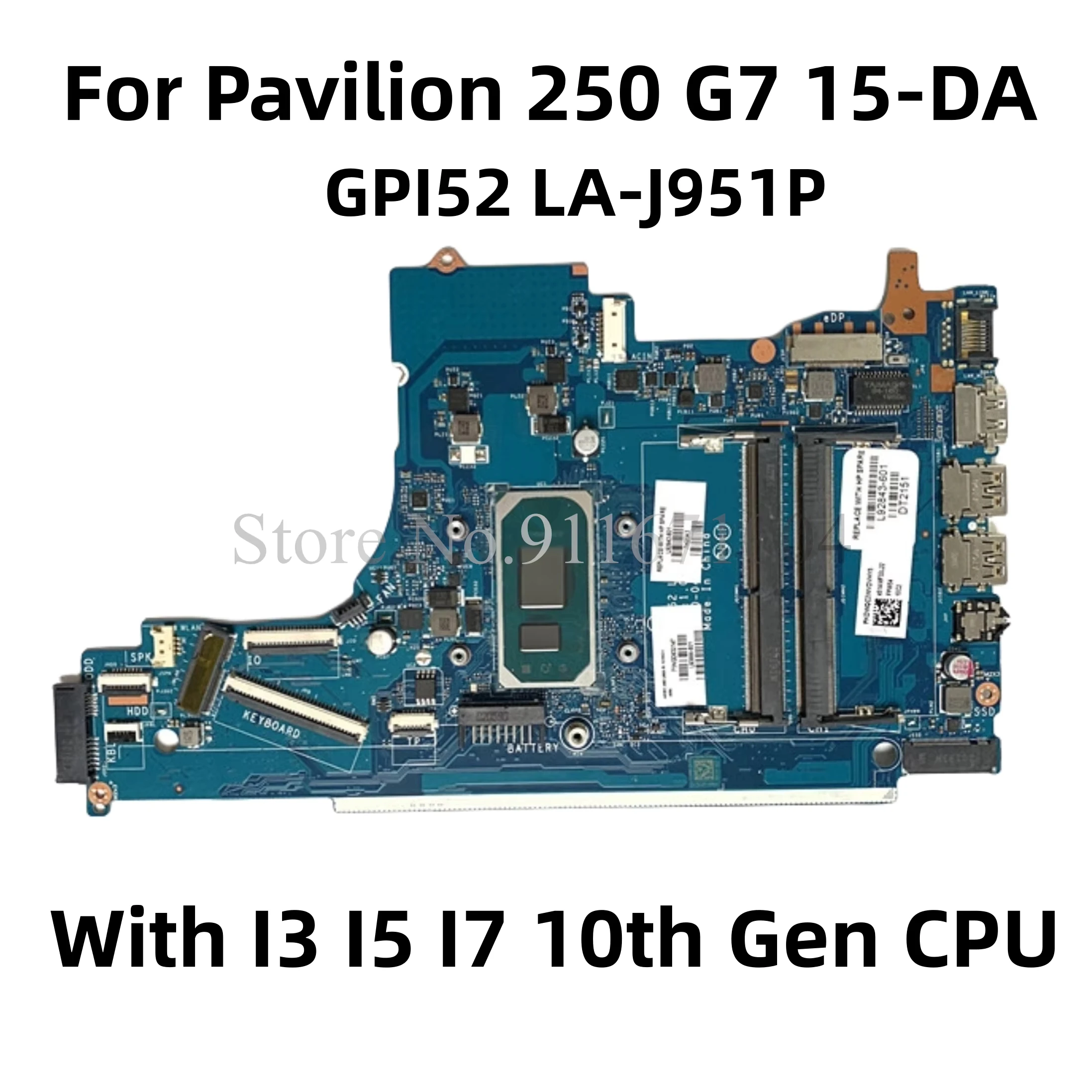 

GPI52 LA-J951P для ноутбука HP 250 G7 15T-DA 15-DA, материнская плата с процессором i3-1005G1 i5-1035G1 i7-1065G7 UMA M17755-001 M17756-601