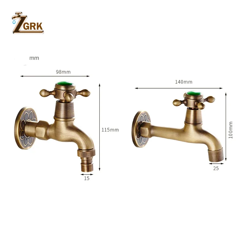 ZGRK Brass Wall Mounted Bibcock Faucet Garden Outdoor Washing Machine Faucet Antique Mop Taps Bathroom Single Cold Tap
