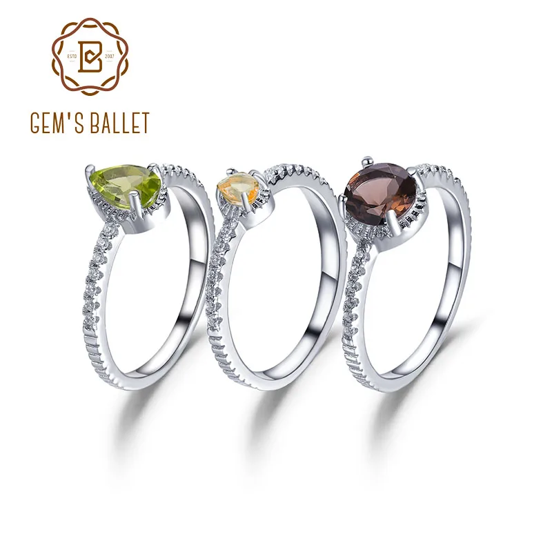 GEM'S BALLET Multi Gemstone Smoky Quartz Citrine Peridot Handmade Stacking Band Ring in 925 Sterling Silver Gift For Her