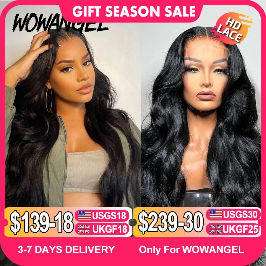 Wow Angel Lijmloze 250% Real HD Vetersluiting Pruiken 7X7/6x6/5X5 HD Sluiting Pruik Body Wave Pre Geplukt Menselijk Haar Pruiken Voor Vrouwen