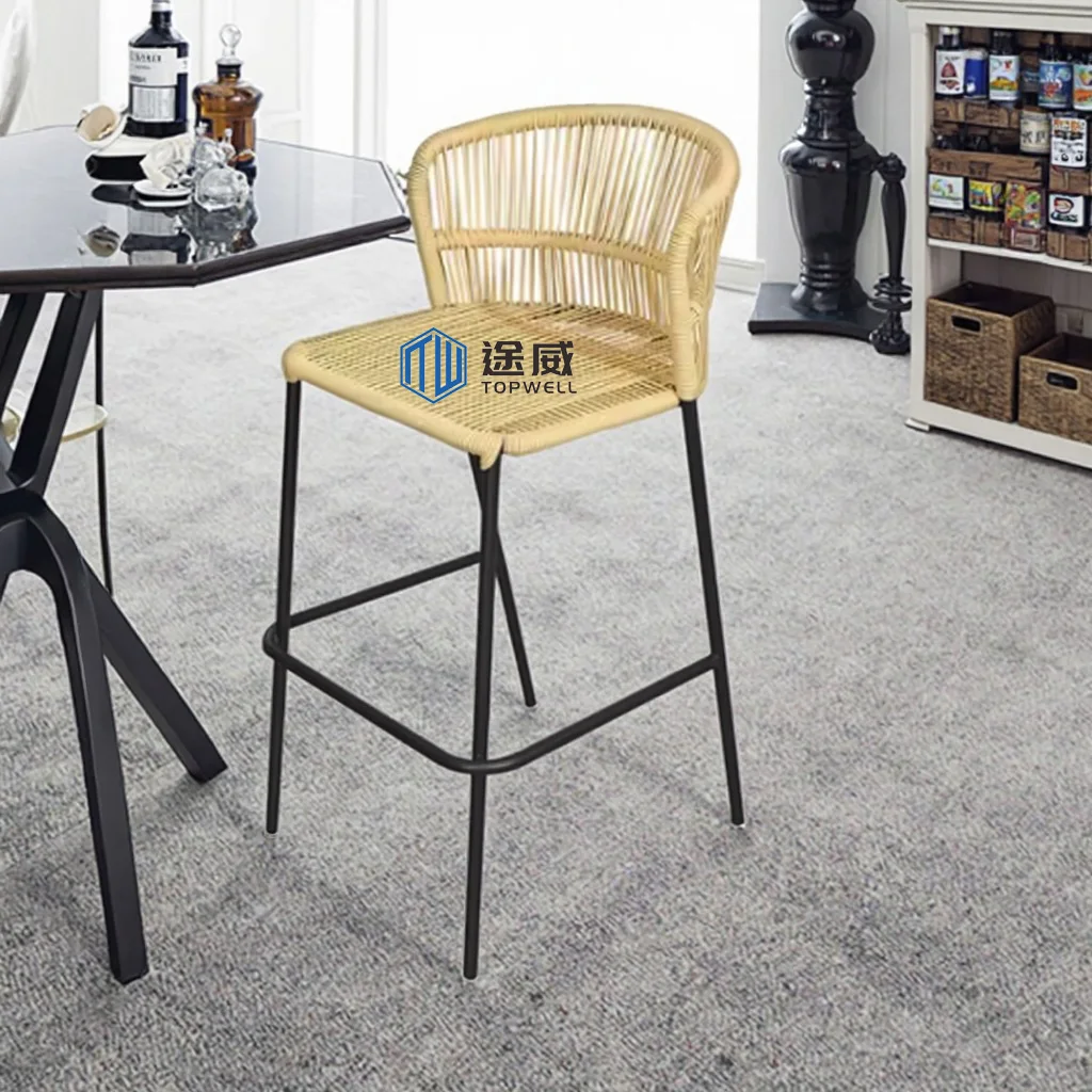 Design counter bar stool handmade rattan Nordic retro style waterproof and durable interior