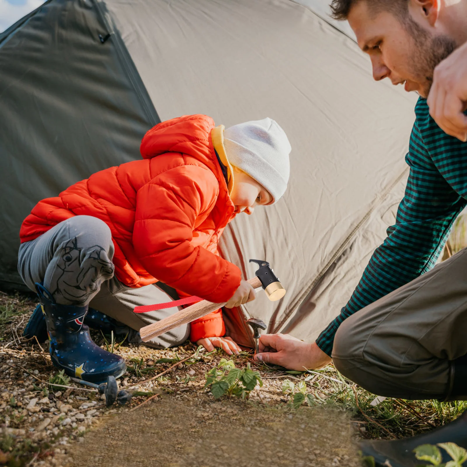 مطرقة ربط نحاسية للتخييم مع رأس نحاسي لأوتاد الخيمة مقاس S حزام أمان فولاذي مزورة متين مطرقة نحاسية