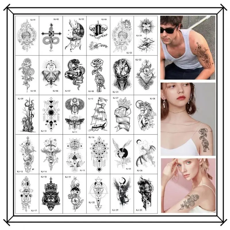 

30Pcs/set New Dark Style Totem Flowers Skeleton Temporary Tattoo Stickers For Body Waterproof Sticker Tattoos Party Gift