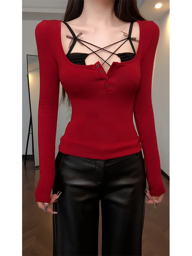 

Женская модная футболка с длинным рукавом и U-образным вырезом, с драпировкой на груди, влагоотводящая, из смесового полиэстера и спандекса