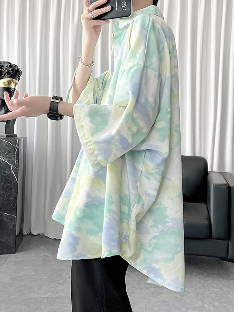 

Cleanfit Baroque Men's ort Sve Oversize Dyed irt Summer Thin Outerwear Trendy Brand adient Pattern Casual irt