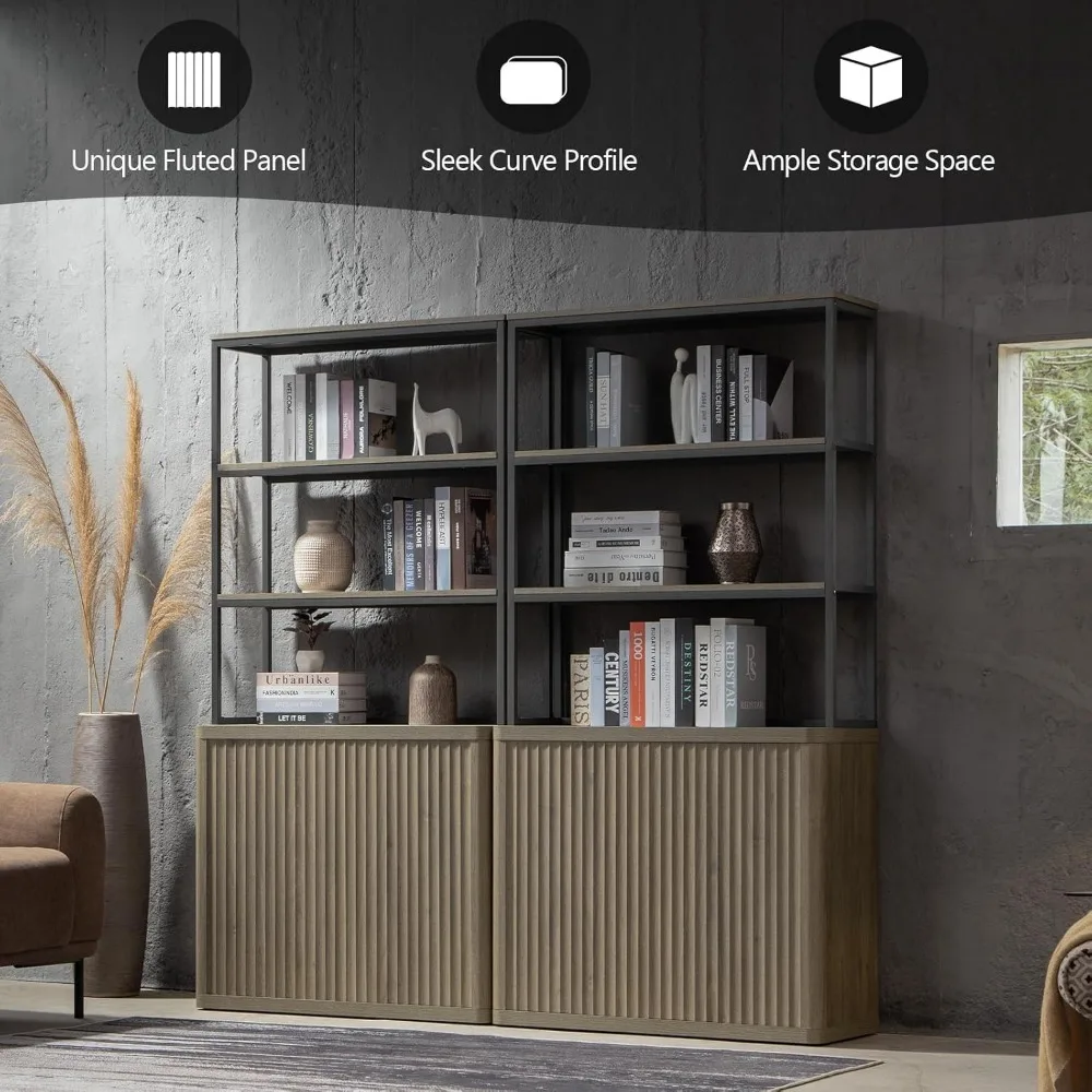 خزانة كتب حديثة طويلة الطول 71 من 5 طبقات مع أبواب تخزين رف كتب كبير للمنزل ميتا