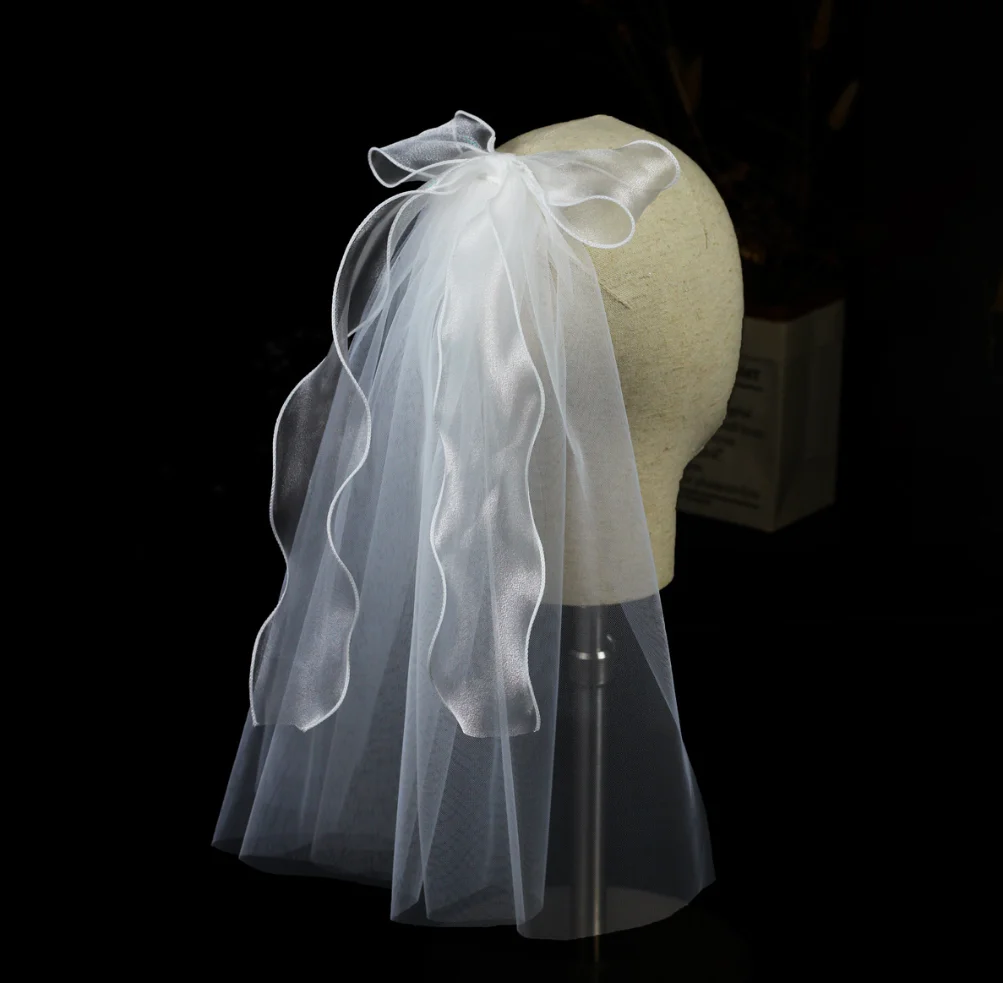 Wedding Veil For Bride 2 layer White Bow Tulle Bachelorette Party Bridal Shoulder Veils Headdress Mesh Short Veils With Clip