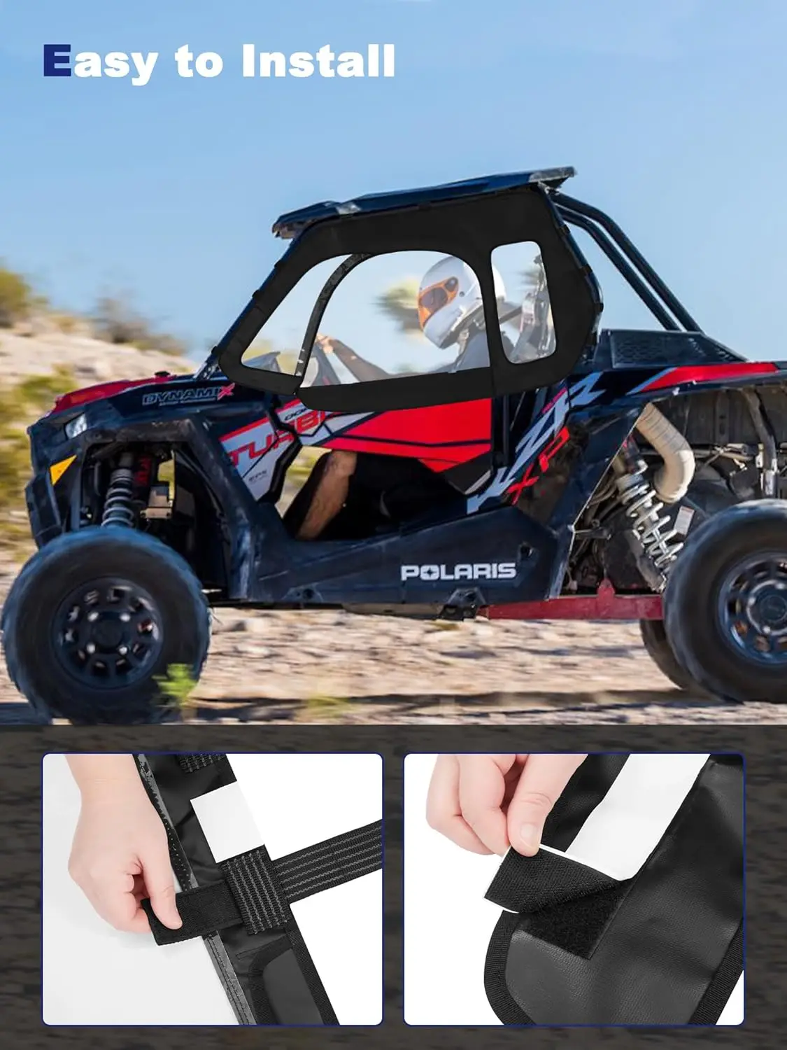 Pintu Atas Lembut untuk Polaris RZR XP 1000 (Model 2 Tempat Duduk) – Penutup Kabin Lembut Ritsleting yang Ditingkatkan dan Kompatibilitas Cermin Samping