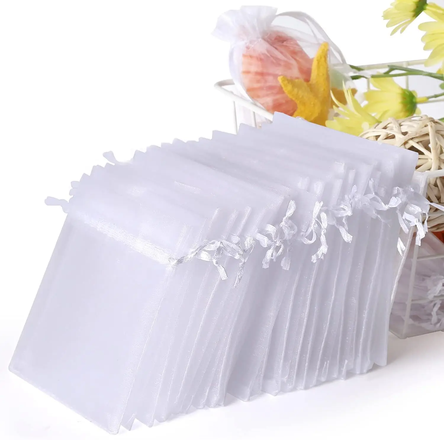 50pcs White Organza Bags 7x9cm 9x12cm Jewelry Gift Pouches Bulk Wedding Favor Drawstring Bags Transparent Sheer