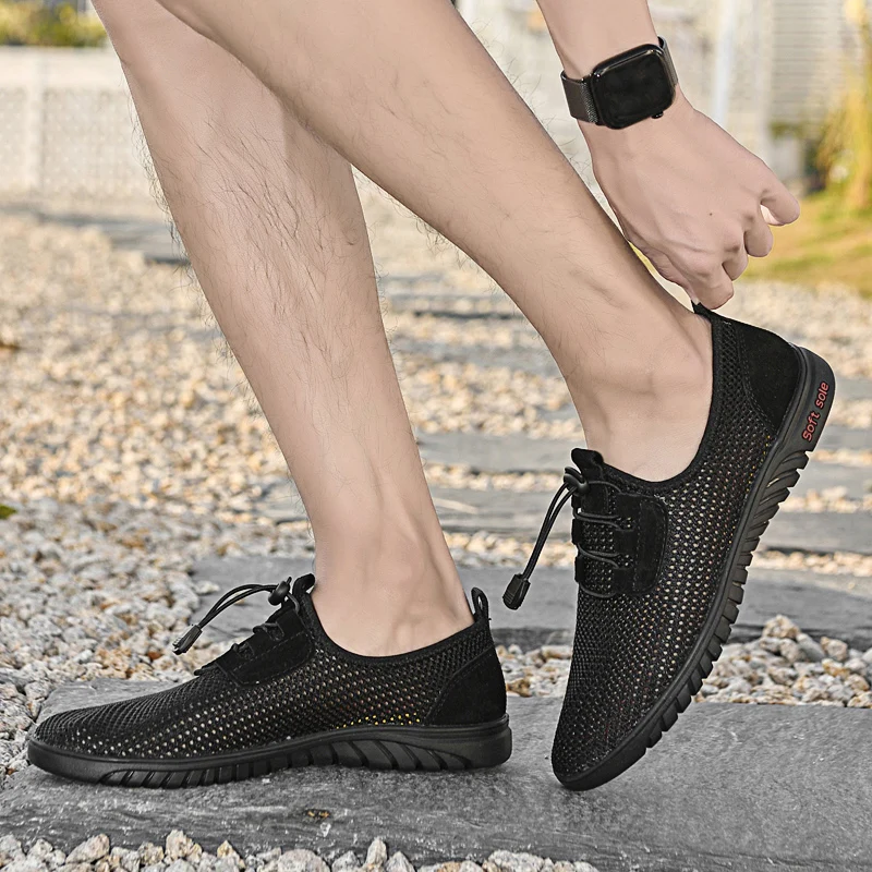

Летняя сетчатая обувь, уличные мужские кроссовки с открытыми отверстиями, крутые дышащие легкие мужские повседневные полуботинки, прогулочная обувь на мягкой подошве со шнуровкой
