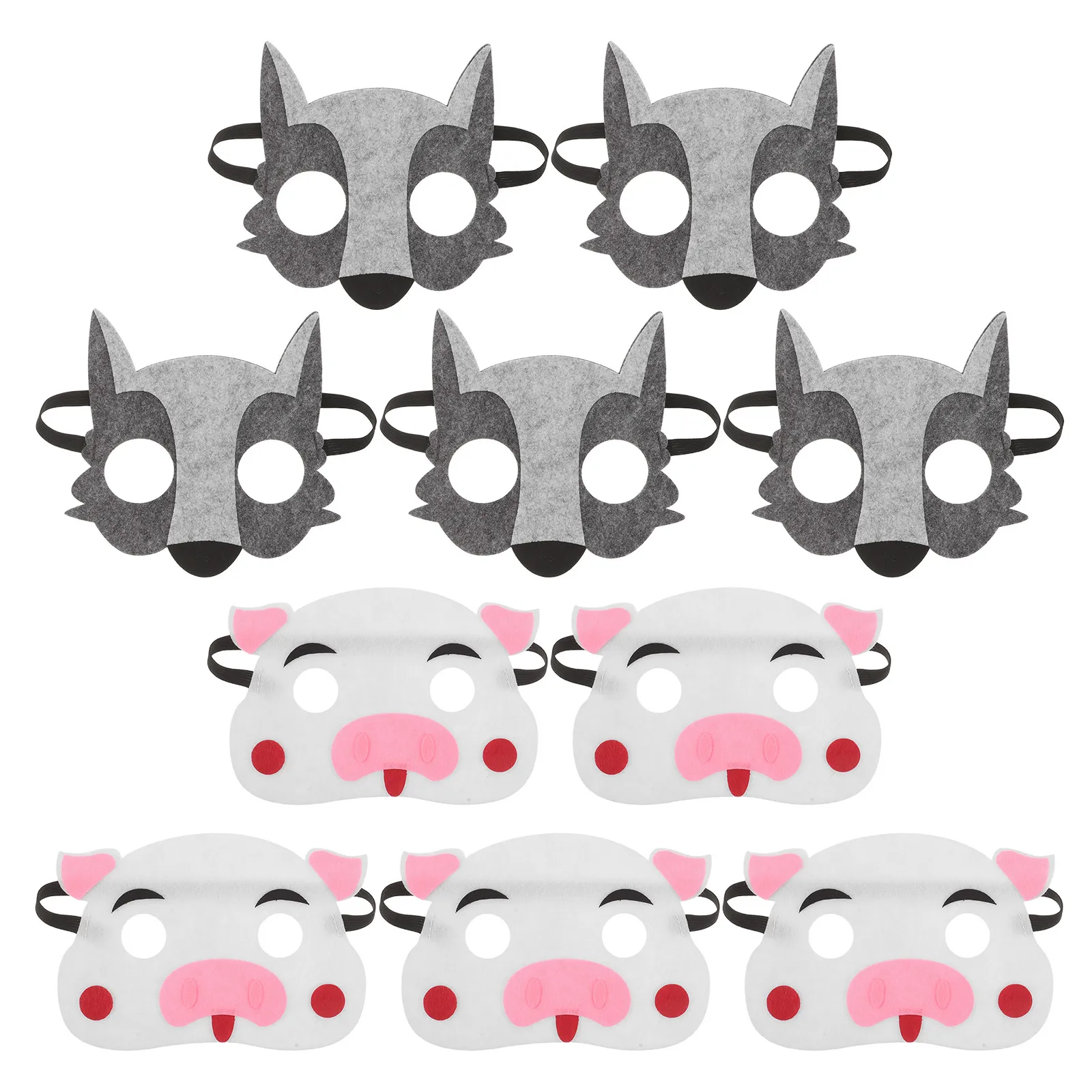 10PCS Felt Pig Wolf Half Face Masks Children Story Animal Costume Mask Halloween Masquerade Cosplay Stage Performance Dress up