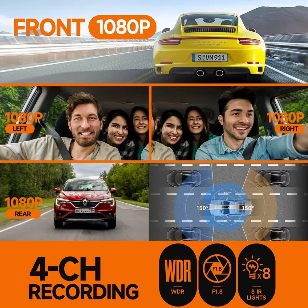 New AOEDI 4 Channel Car Dash Cam GPS Wifi Night Vision 1080P Video Recorder Cameras For Car