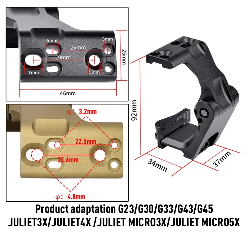 Imagem -06 - Tactical Fast Ftc Omni Lupa Mount Metal Óptica Scope Base Dobrável G33 G43 G45 Juliet 3x Airsoft Riflescope Acessórios