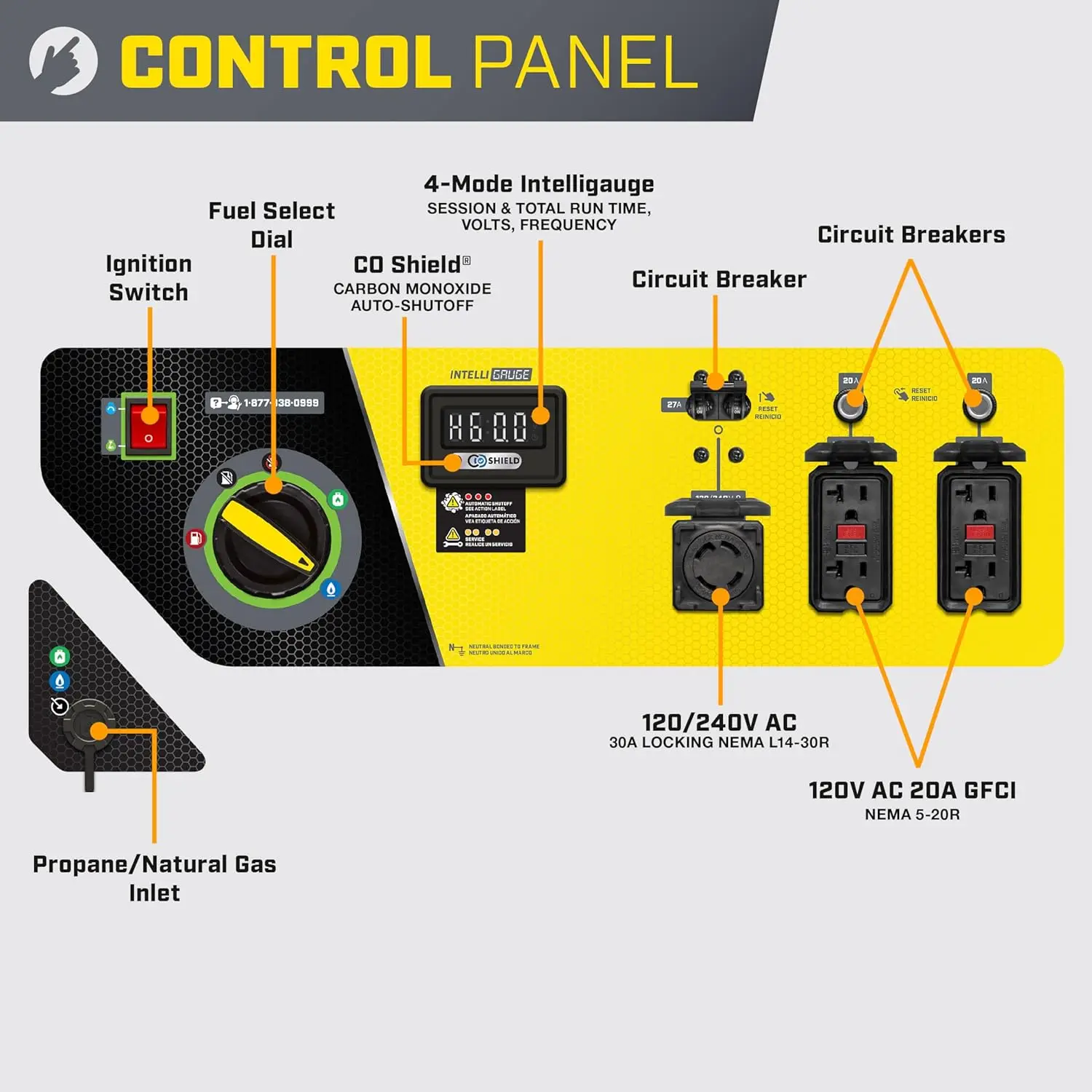 8125-Watt elektrischer Start-Tri-Fuel-Generator mit CO-Abschirmung