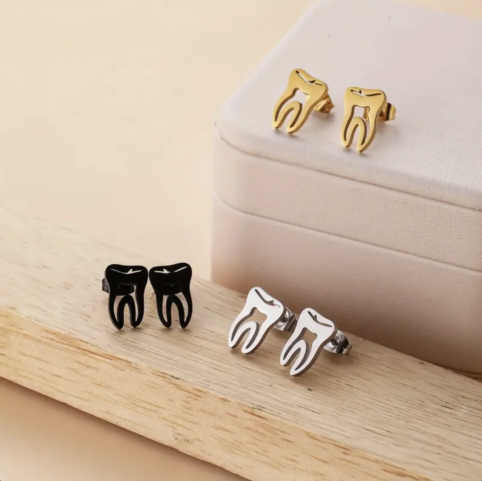 

Cute Hollow Tooth Earrings For Men Boys, Fashion Personality Stainless Steel Metal Studs Jewelry