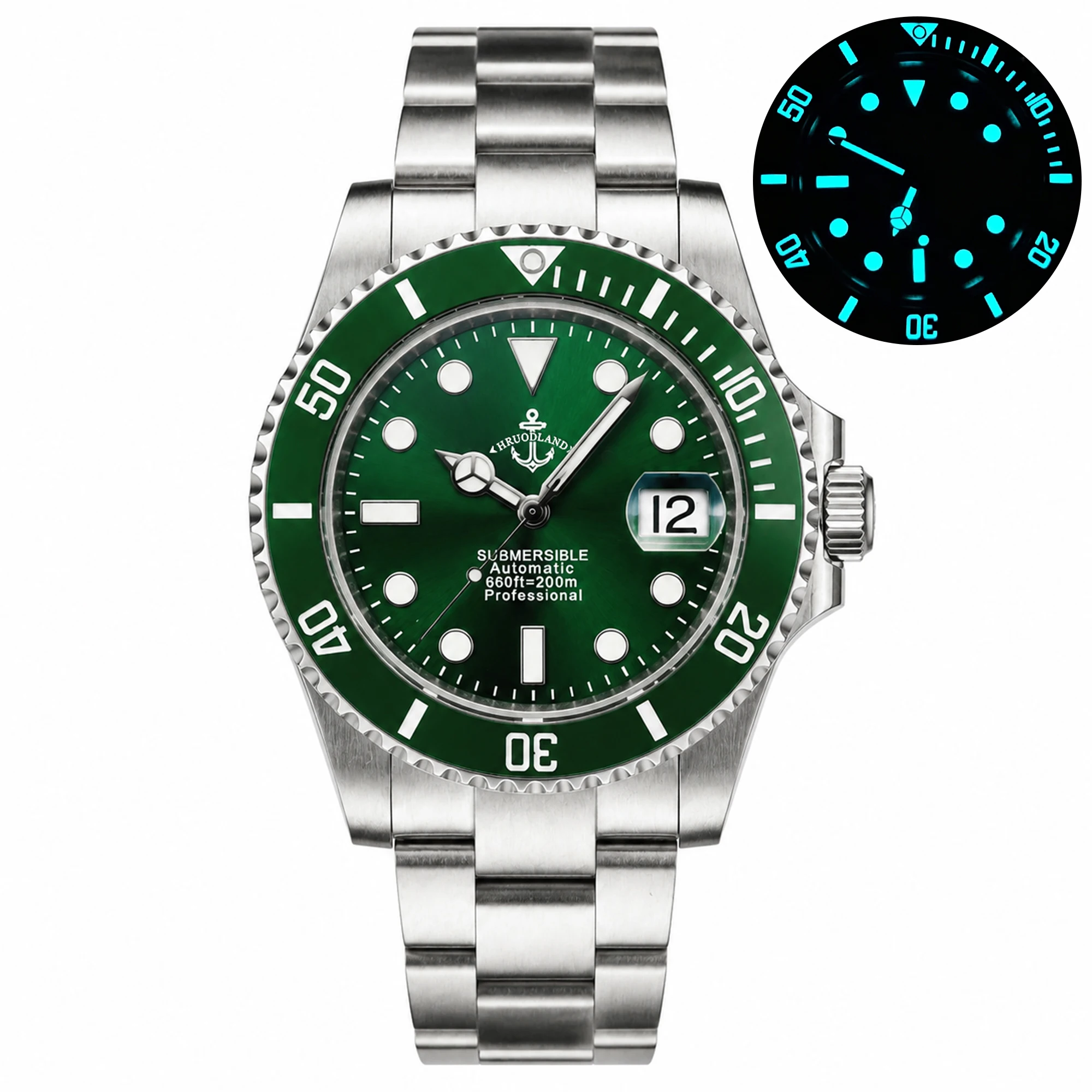 HRUODLAND Herren-Taucheruhr 200M PT5000, automatische mechanische Armbanduhr, Saphirglas, Lume, hochwertiger Taucherstil für Herren