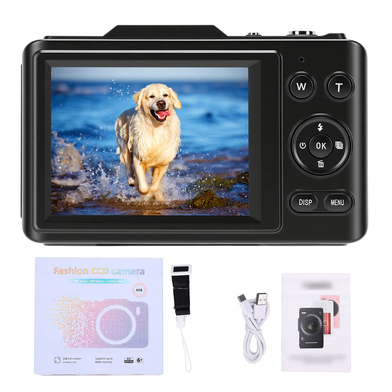 Digital Camera 48MP 4K Video 16x Zoom Camera 2.8 Inch Screen Rechargeable LED Auto Focusing for Beginners Travel Digital Camera