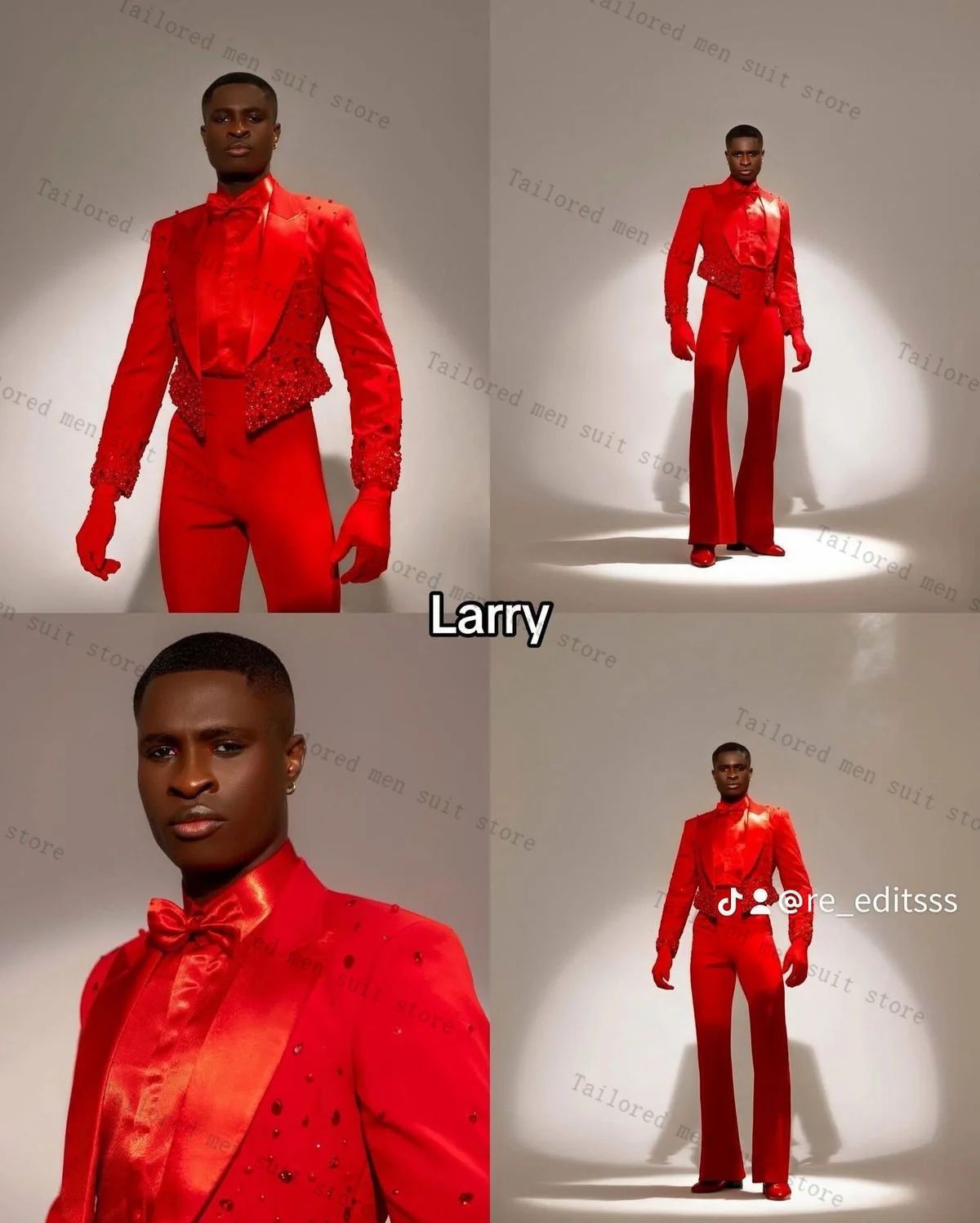 

Red Crystals Men Suits Set 2 Pieces Short Blazer+Pants Trousers Guest Wedding Tuxedos Jacket Formal Office Customized Male Coat