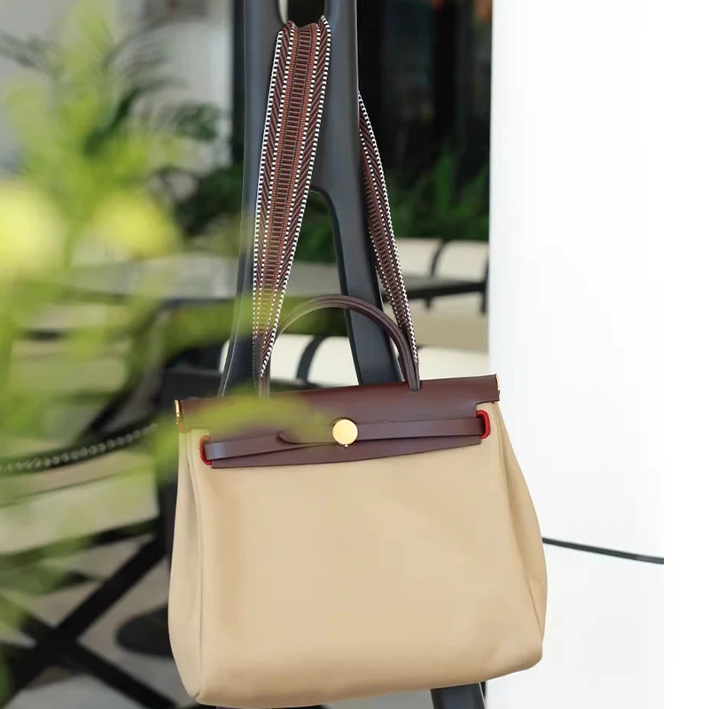 5cm Wide Colored Canvas With Cowhide Suitable For Herbag31 Single Shoulder Woven Wide Strap Modification Bag Accessories