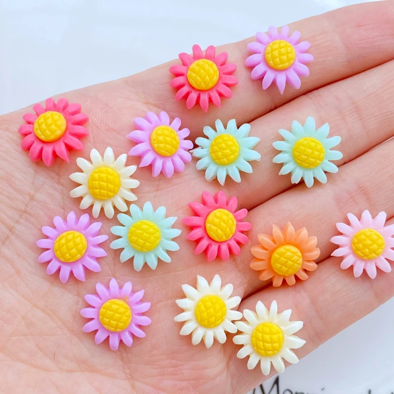 30 pçs 14mm mini girassol arte do prego resina cores mix floral arte do prego encantos em forma de flor manicure suprimentos