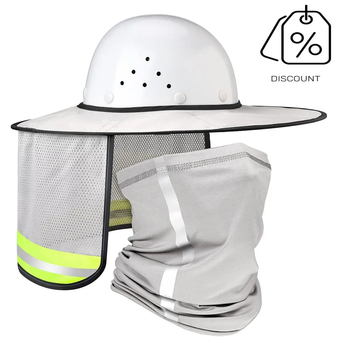 Set di protezione solare e collo ad alta visibilità da 2 pezzi per elmetti protettivi, include rete a tesa intera e sciarpa per il viso Bandana-Y48A