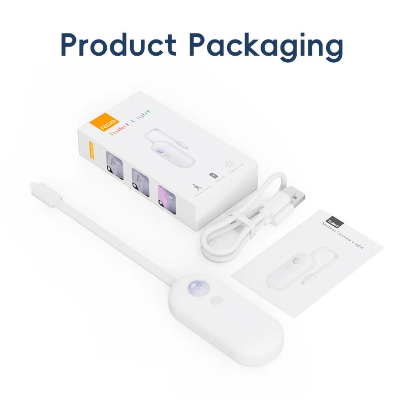 ضوء المرحاض الذكي بمستشعر الحركة، ضوء ليلي LED RGB قابل لإعادة الشحن عبر USB للحمام