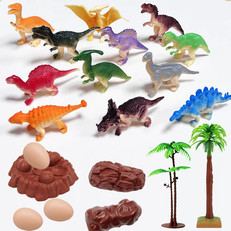 Set di giocattoli di dinosauri da 20 pezzi: figure di dinosauri solidi, alberi e rocce di dinosauri realistici, uova e nidi di dinosauro, regali per