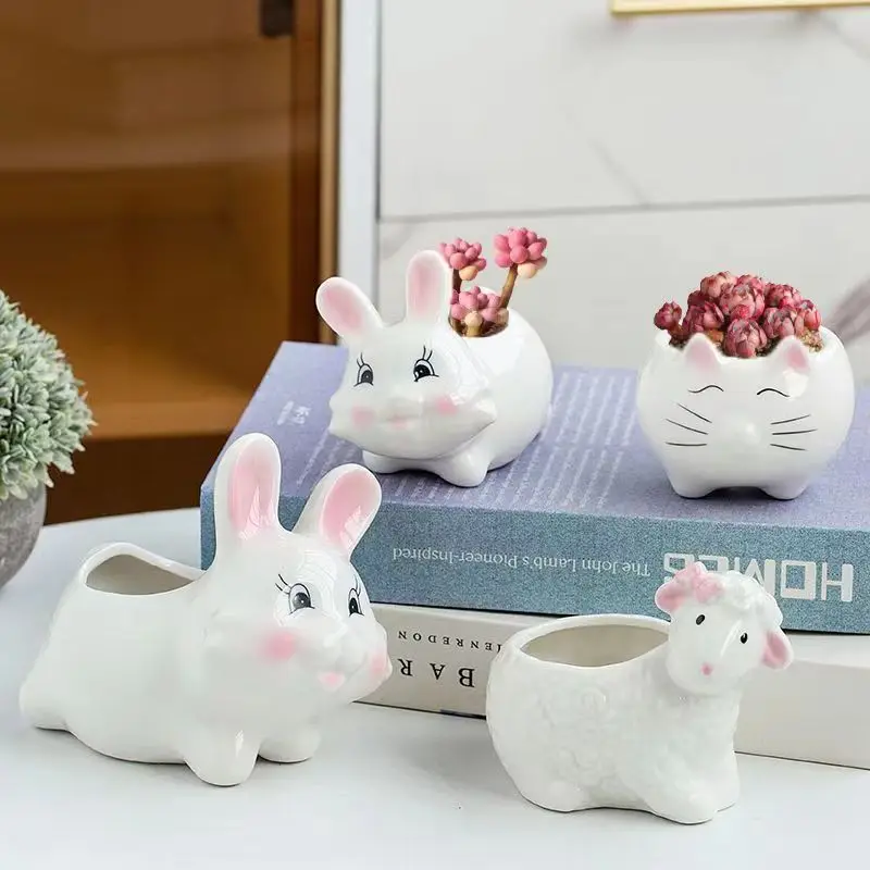 Biały ceramiczna doniczka Cute Cartoon zwierząt królik słoń ośmiornica owca kwiat roślina doniczkowa przedszkole umywalka mięso stół doniczkowy wazon