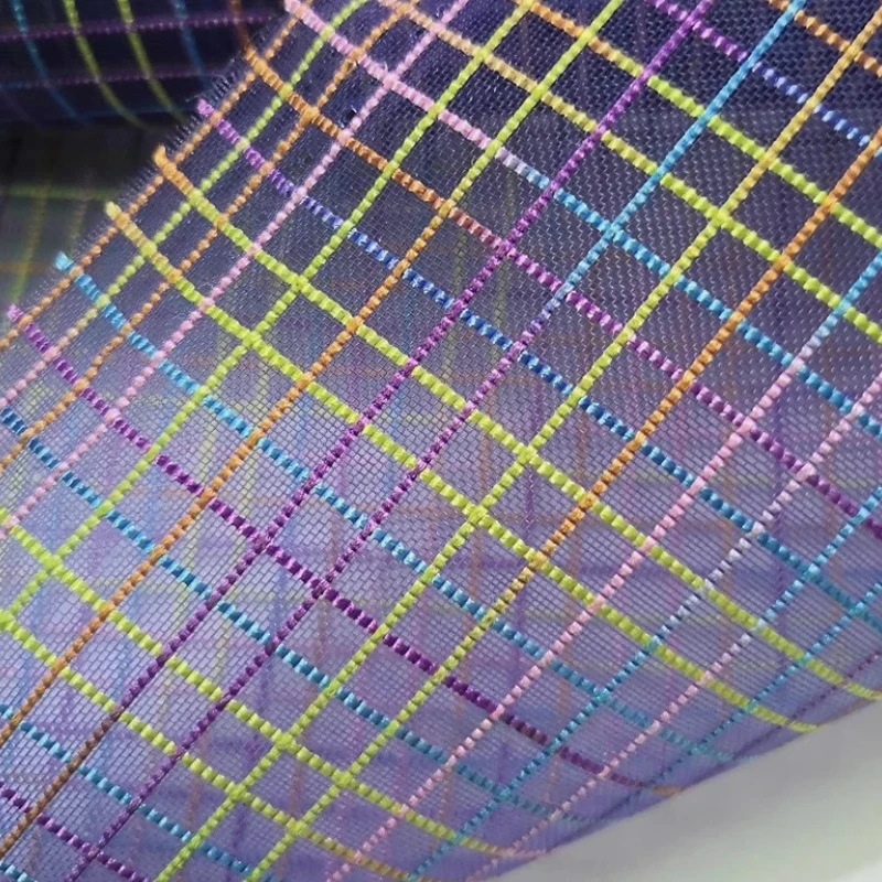

Thickened Purple Checkered Nylon Mesh Fabric Colorful Plaid Pattern Mesh Cloth for Creative Stage Costumes DIY Sewing