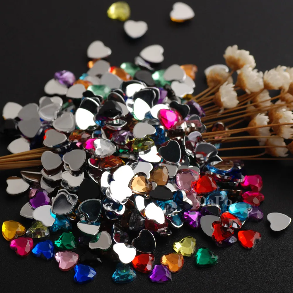 100Pcs 6mm More Colors Heart Shape Flat Back Acrylic Rhinestones Glue on Stones DIY Crafts Decoration Clothing Accessories