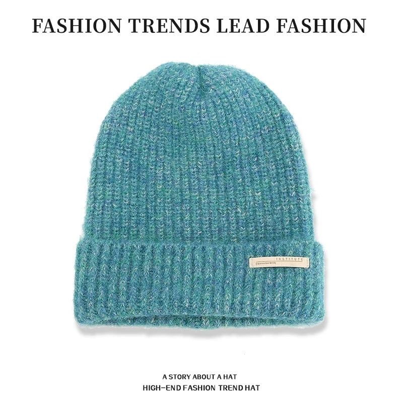 Autumn Winter Wool Blend Slouchy Beanie for Big Head Korean Skullie Cap Warm Knitted Pullover Hat