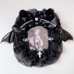Black Lace Toploader Photocard Holder Keychain Cards Sleeve Ribbon Decoration Kpop Cards Display Ita Bag Pendant Keyring