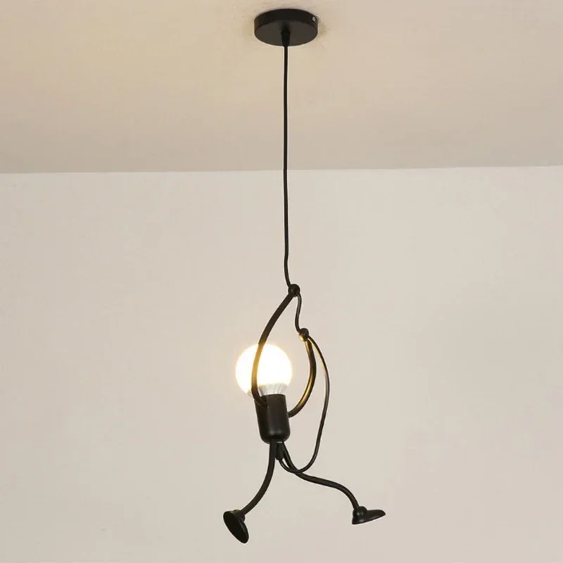 

Vintage Iron Little Man Modern Arts Chandelier LED Ceiling Lamp Home Living Room Children Bedroom Decor Black E27 Pendant Lights