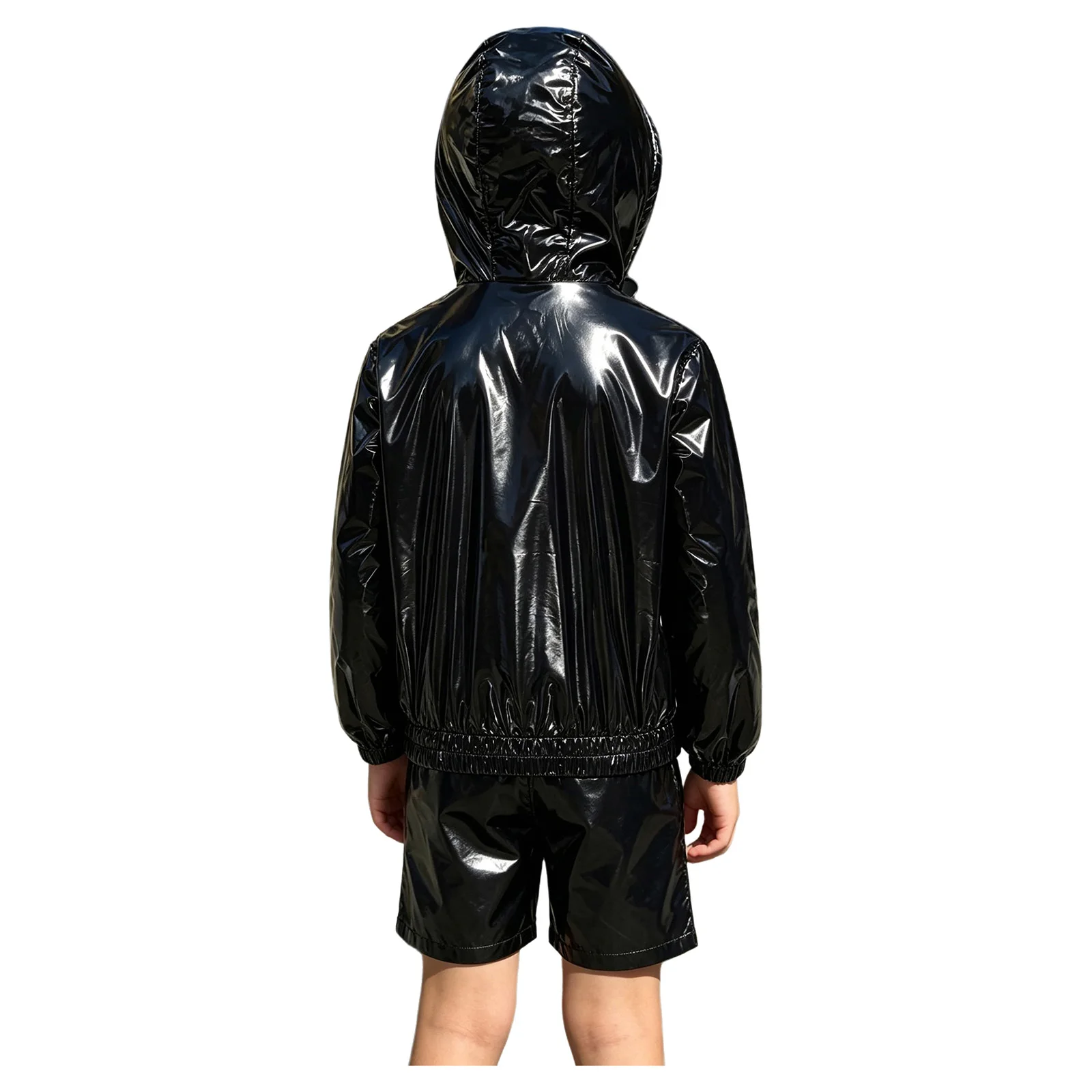 Boys Water Resistant Hooded Jacket Long Sleeve Front Zipper Drawstring Hood Athletic Outerwear Jazz Hip Hop Party Dance Clothing