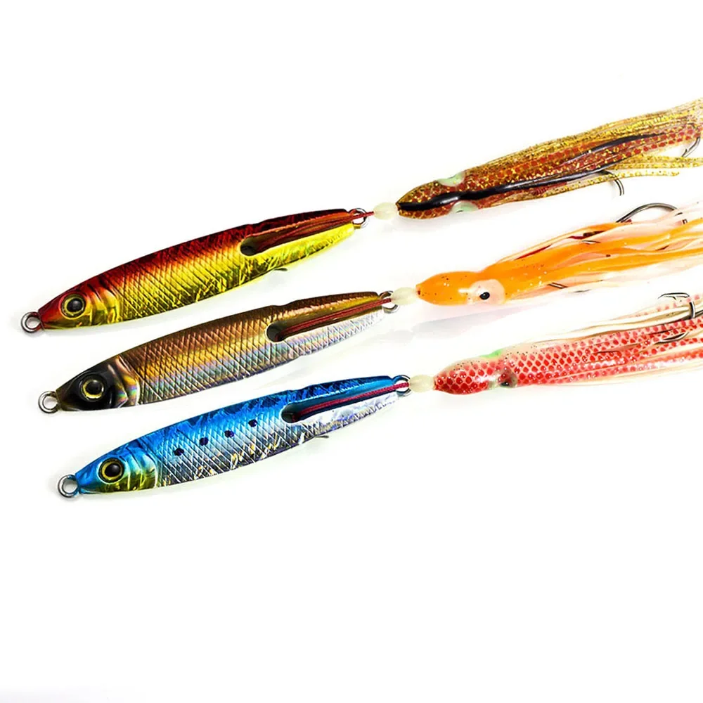 Countbass 3pcs 80g 2.8oz Inchiku jigs with octoups assist hook, Squid Jigging, Glow Saltwater fishing lures, Bottom Snapper Jigs