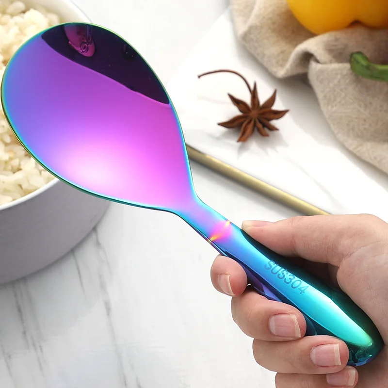 304 stainless steel spoon serving spoon non-stick household rice spatula long handle spoon color large spoon