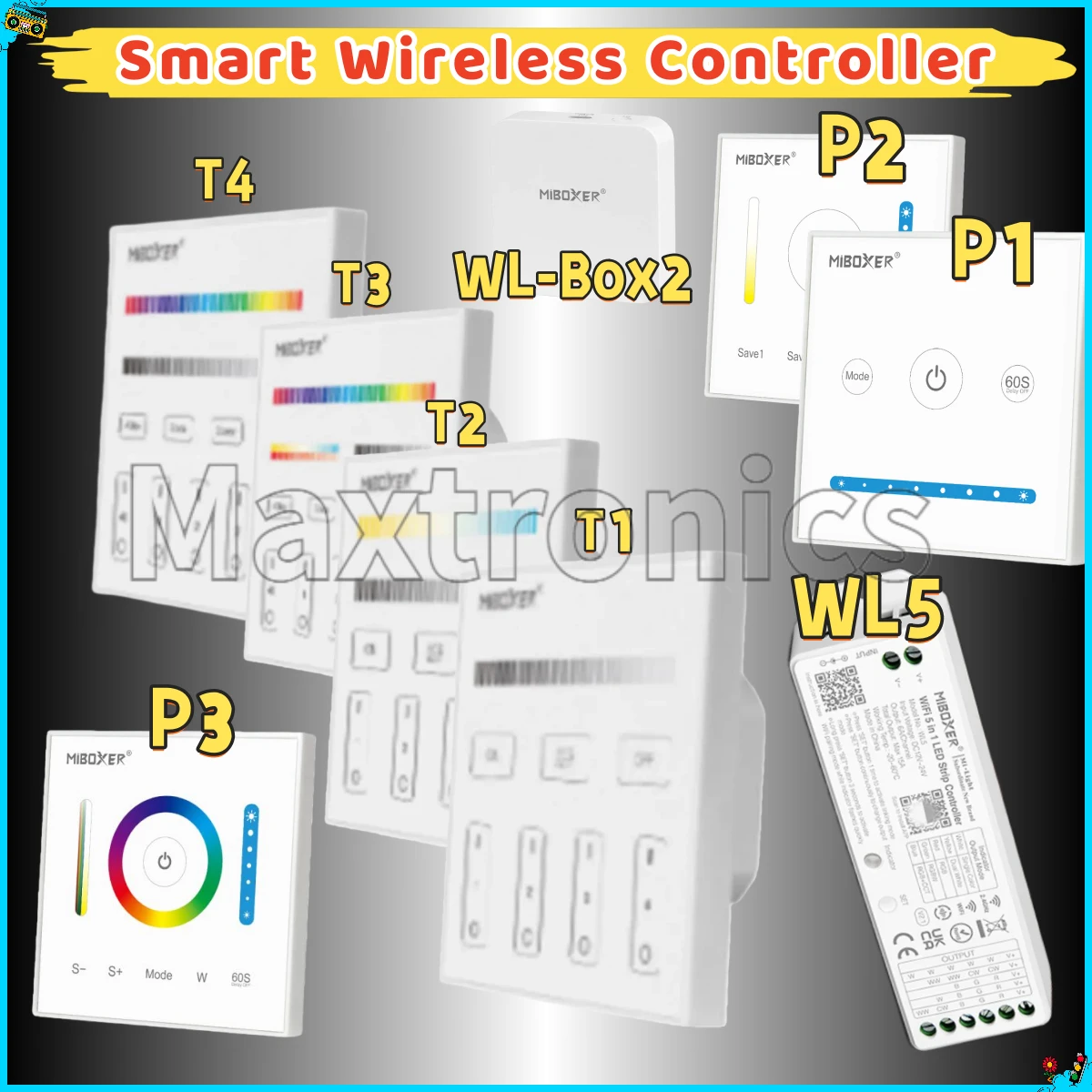 

Miboxer RF 2.4G T1 T2 T3 T4 P1 P2 P3 LED Panel 5in1 WL5 WIFI Smart Wireless Controller WL-Box2 For Single Color CCT RGB RGBW LED