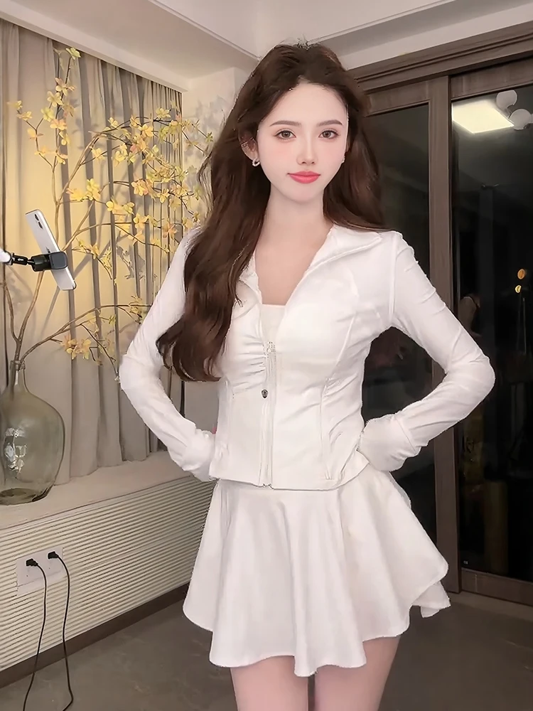 

Elegant Pure Desire Long Sleeve Open Cardigan High Waist Slimming Skirt Yoga Suit Set for Women Unique And Beautiful