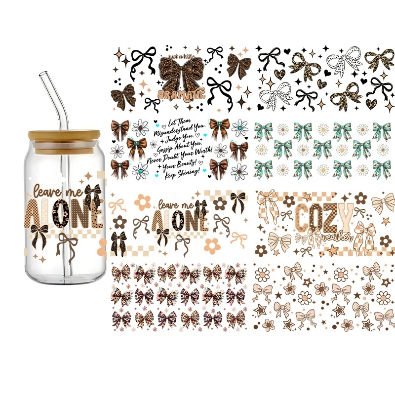 Cute New Bows 3D UV DTF Transfer Sticker 16oz Libbey Glass Cups Wraps Coffee Mug Bottle Decals Party Home Decoration
