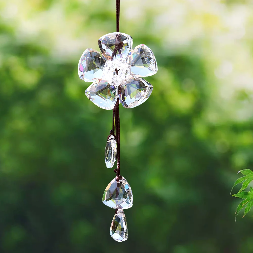 Flower Crystal Car Pendant Sun Catcher Feng Shui Hanging Decor Trim Auto Suspension Rearview Mirror Accessories Christmas Gifts