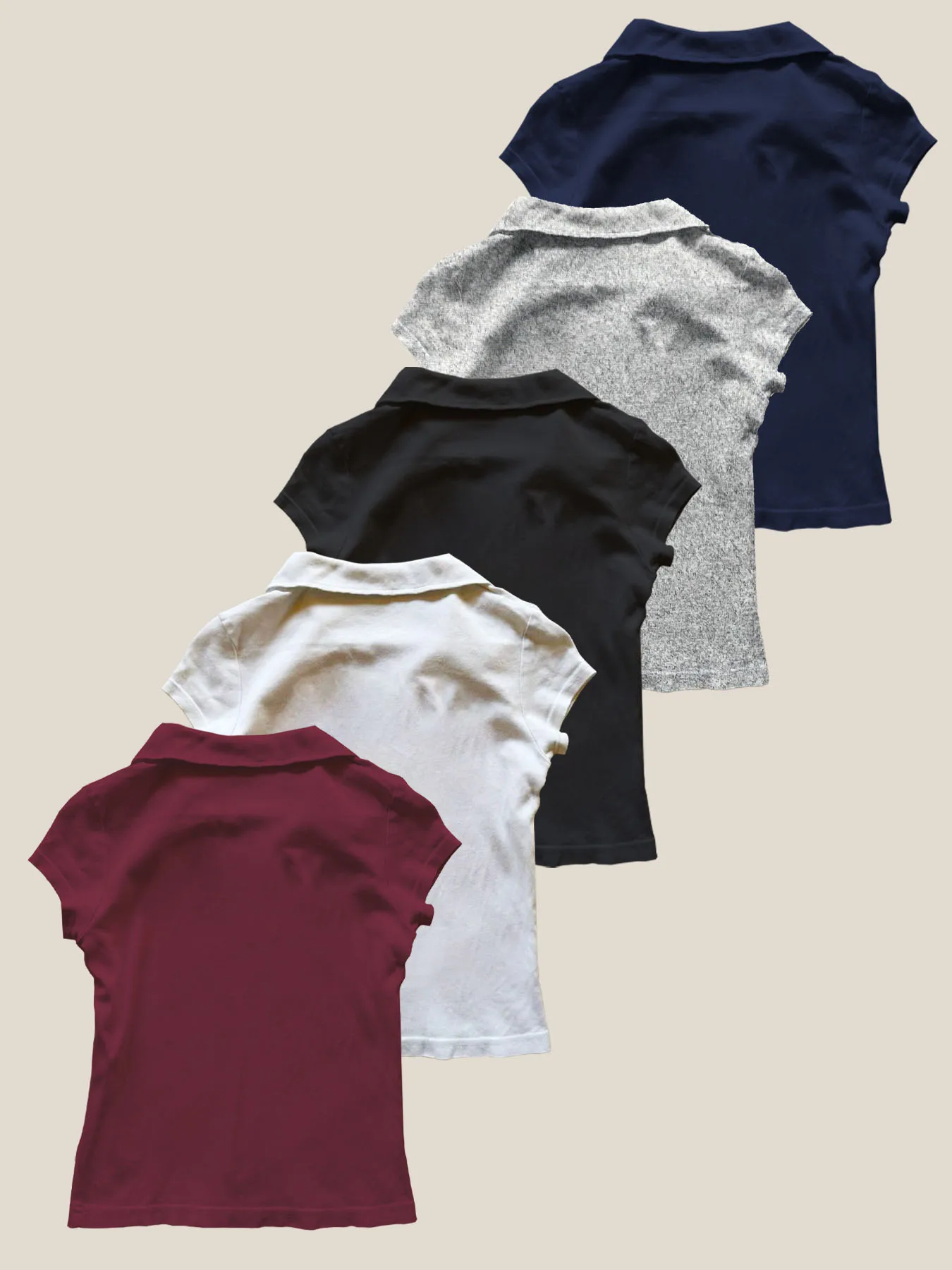 5PC Nieuwe Amerikaanse Retro Top Trendy Zomer Polo Kraag Korte Mouw Slanke Schouder T-shirt voor Dames