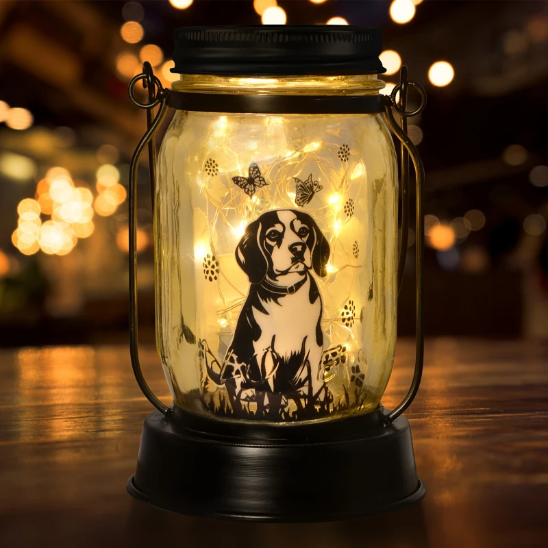 

Beagle Solar Memorial Lantern - Classic Round Metal Dog Light with Hanging Chain, No Electricity Needed | Ideal for Pet Lovers